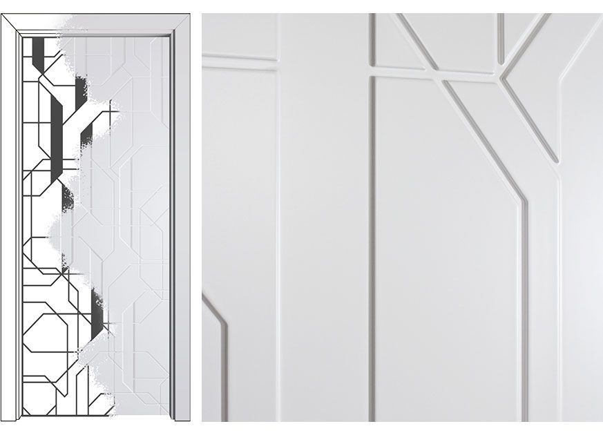 белая дверь в эмали с узором по эскизу